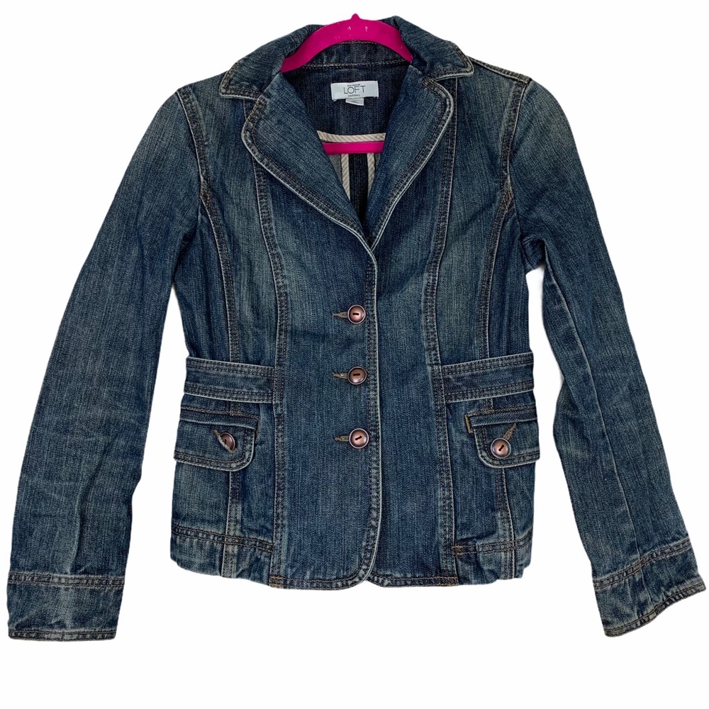 LOFT Ann Taylor Vintage Wash Blazer Denim Jacket